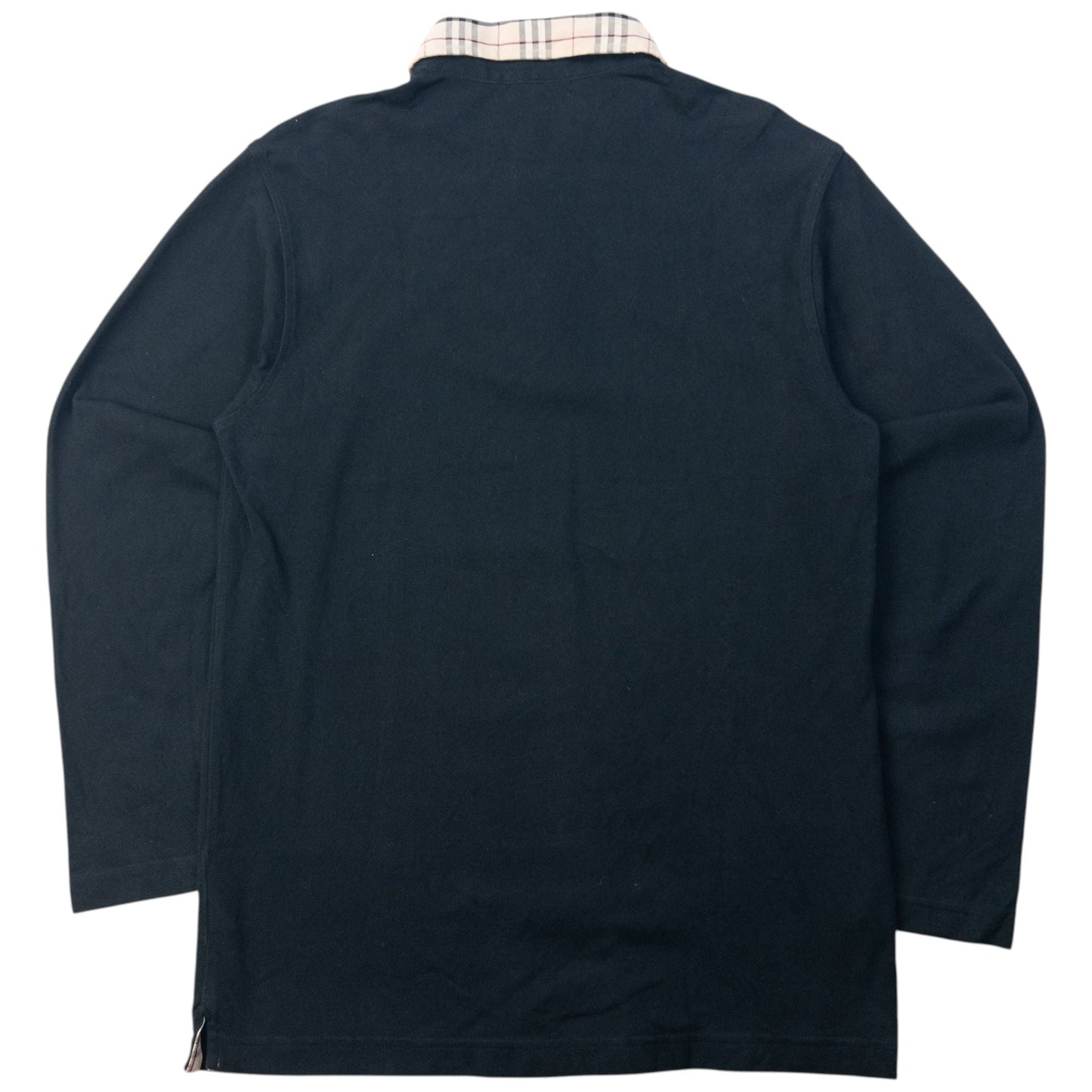 Vintage Burberry Nova Check Collar Long Sleeve Polo Shirt Size S | Small, Black