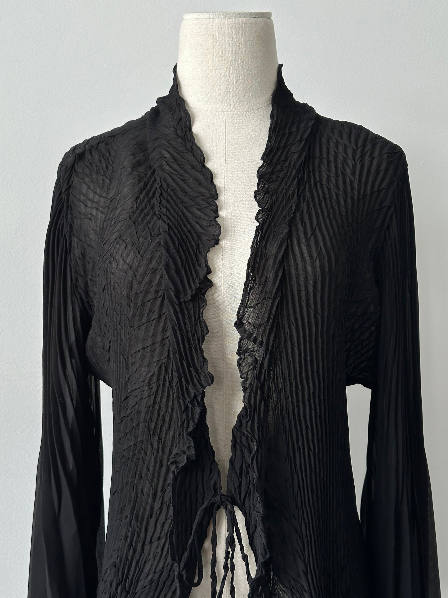 Vintage 2000s Tie Front Sheer Pleated Cardigan - M-L