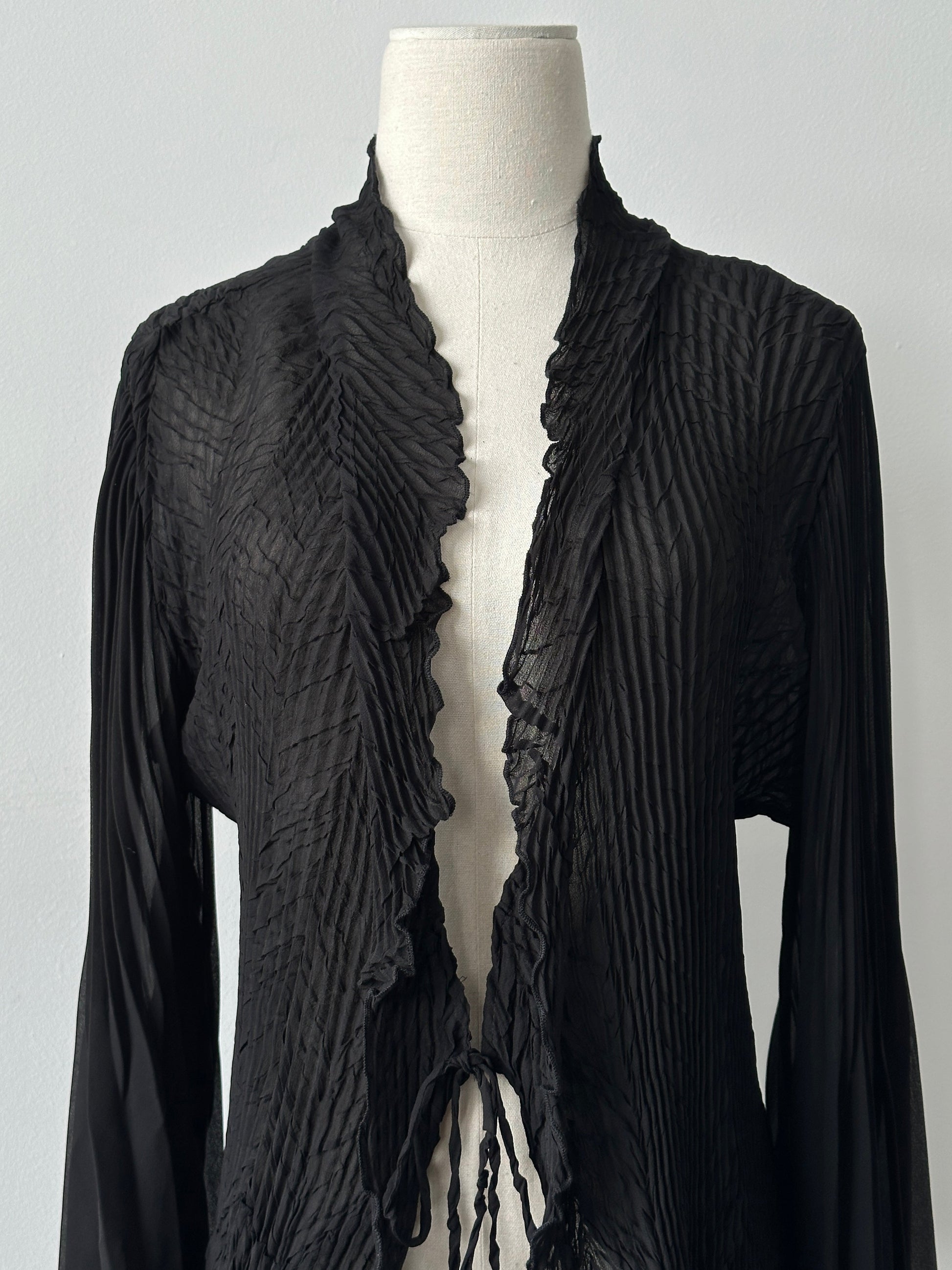 Vintage 2000s Tie Front Sheer Pleated Cardigan - M-L