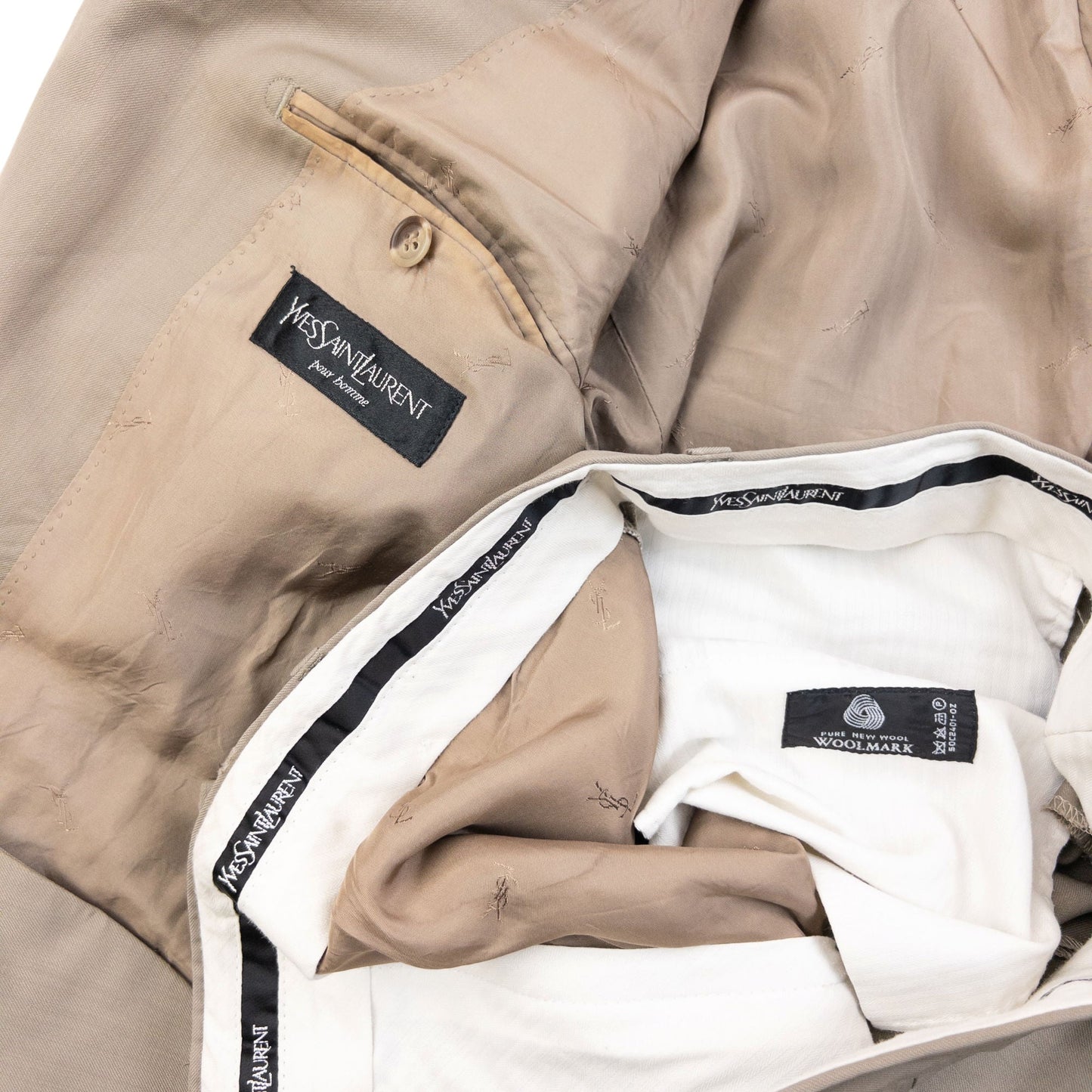 Vintage 90s YSL Yves Saint Laurent Jacket & Trousers Suit Set Size M | Medium, Beige