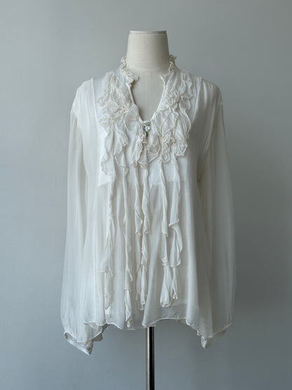 Italian Vintage 2000s Silk Ruffle Shirt - M