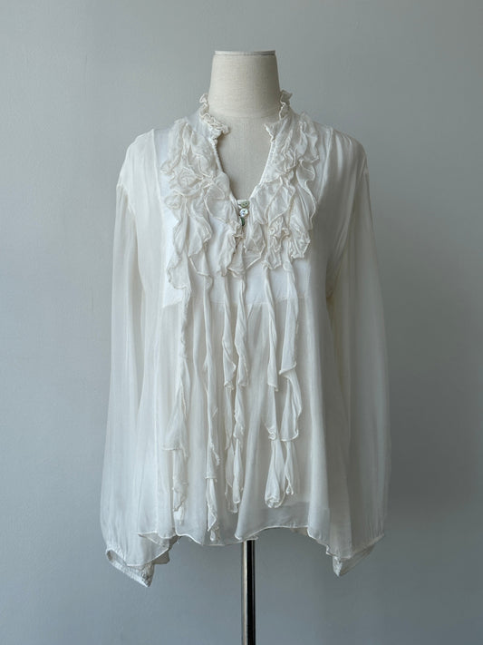 Italian Vintage 2000s Silk Ruffle Shirt - M