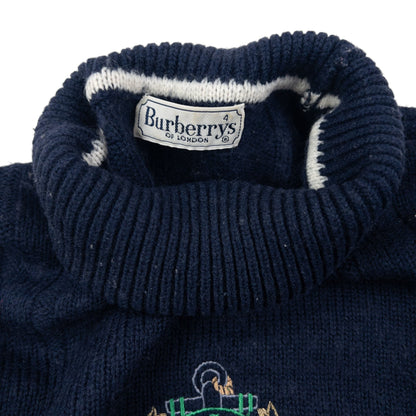 Vintage 90s Burberry Embroidered Knit Turtleneck Jumper Size XS