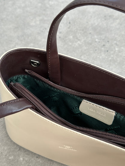 Italian Vintage 2000s Curved Leather Hand Bag