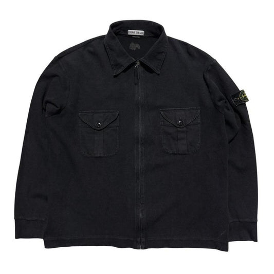 Stone Island S/S 2000 Ribbed Zip Up | XXL, Black