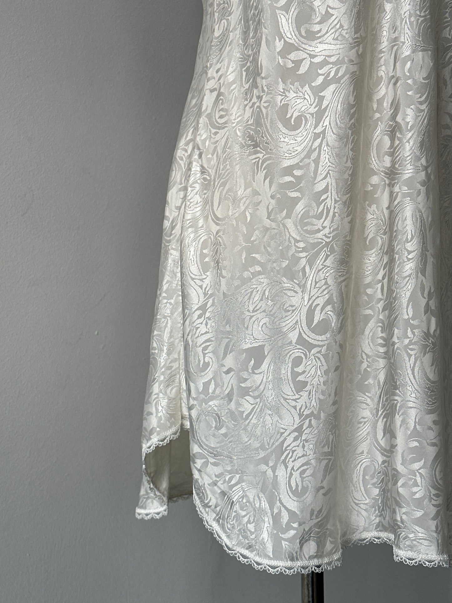 USA Vintage 1990s Satin Print Lace Midi Slip Dress - S-M
