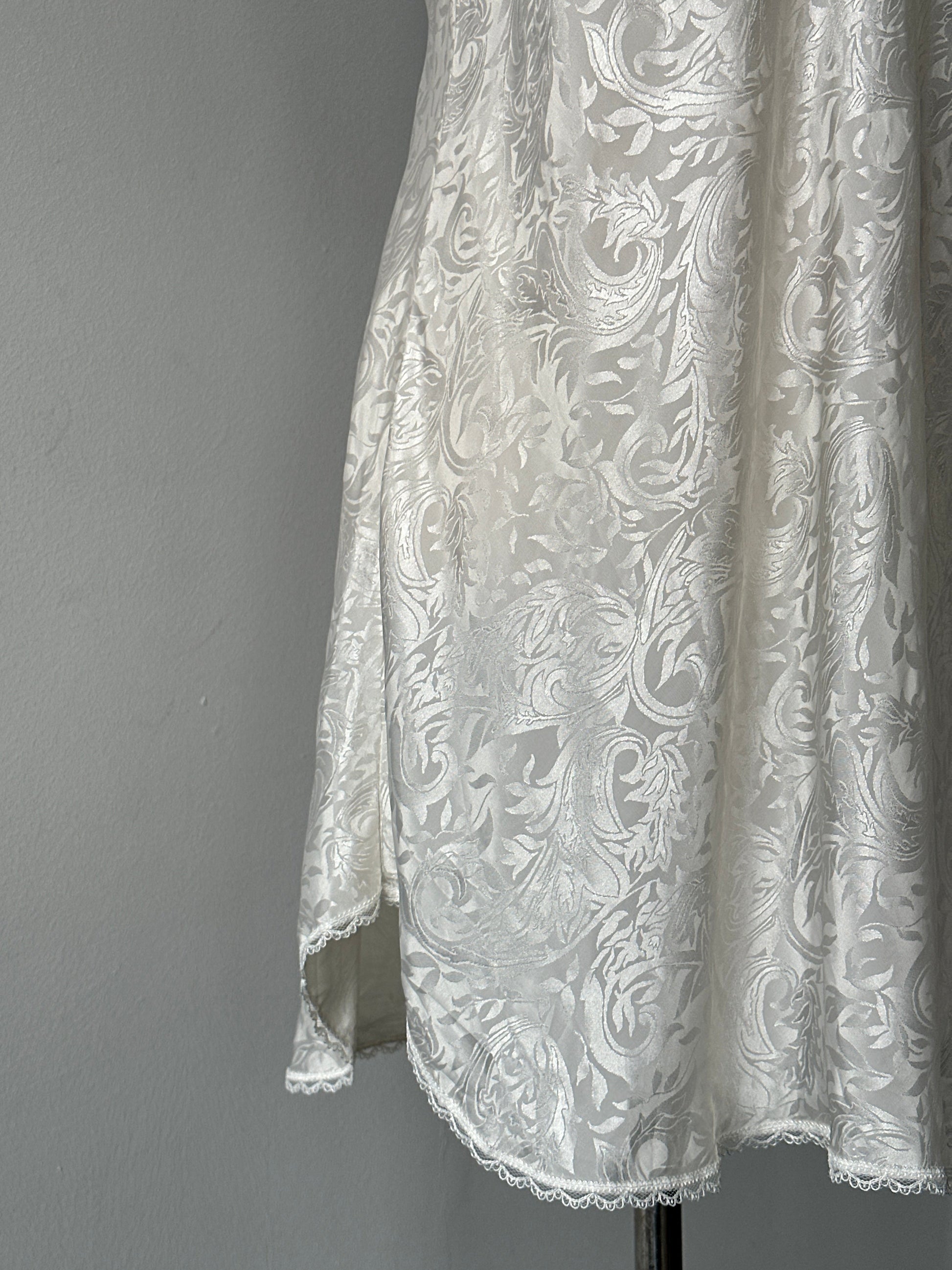 USA Vintage 1990s Satin Print Lace Midi Slip Dress - S-M