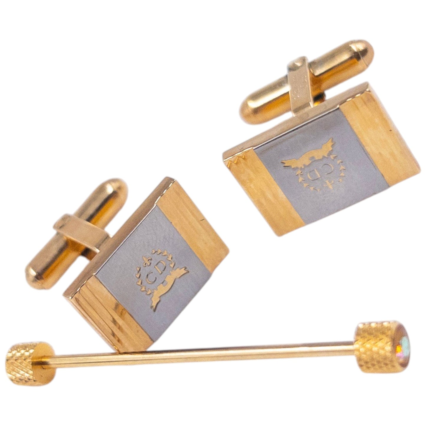 Vintage Dior Cuff Links & Tie Pin Set | O/S, Multicoloured