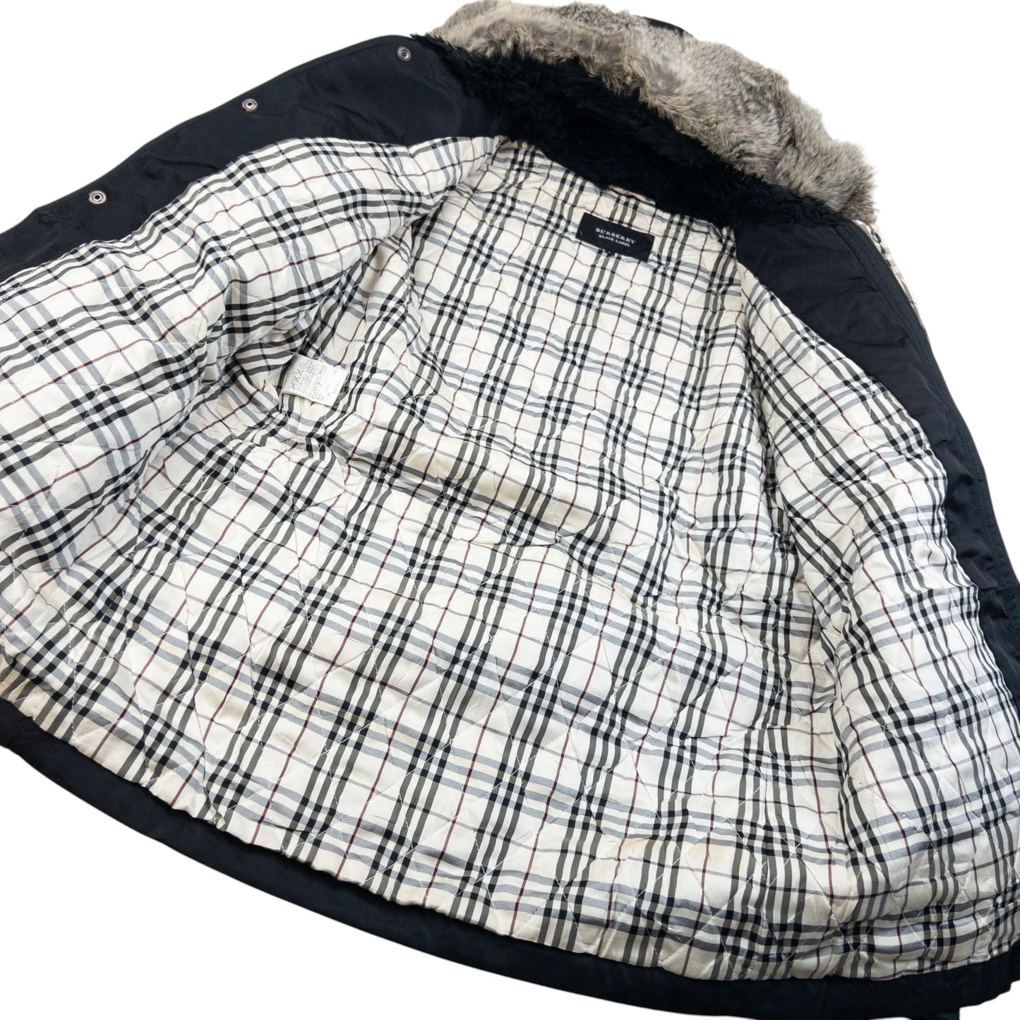 Vintage 2000s Burberry Black Label Nova Check Lined Fur Collar Jacket Size M | Medium, Black
