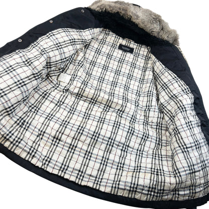 Vintage 2000s Burberry Black Label Nova Check Lined Fur Collar Jacket Size M | Medium, Black