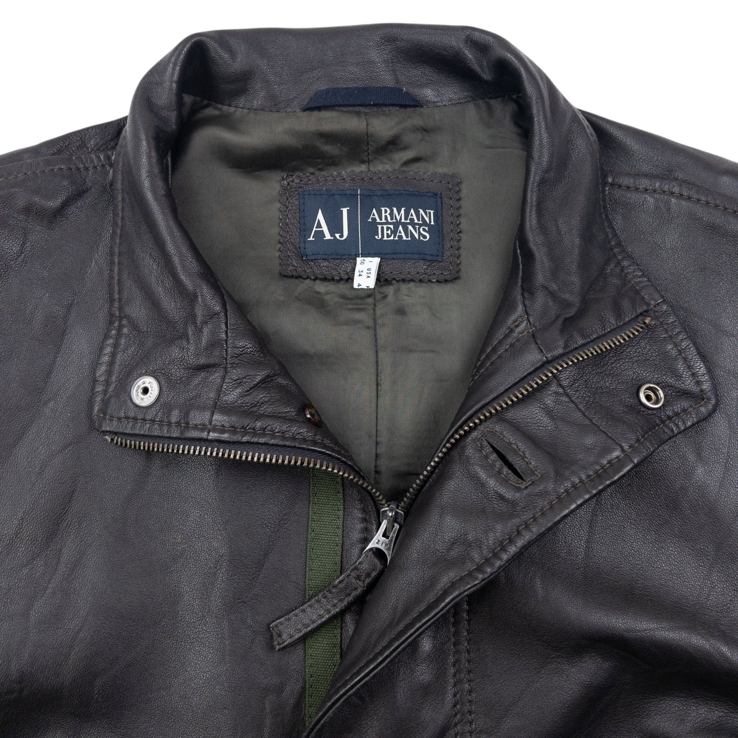 Vintage Armani Jeans Zip Up Leather Jacket Size M