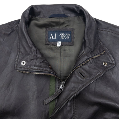 Vintage Armani Jeans Zip Up Leather Jacket Size M