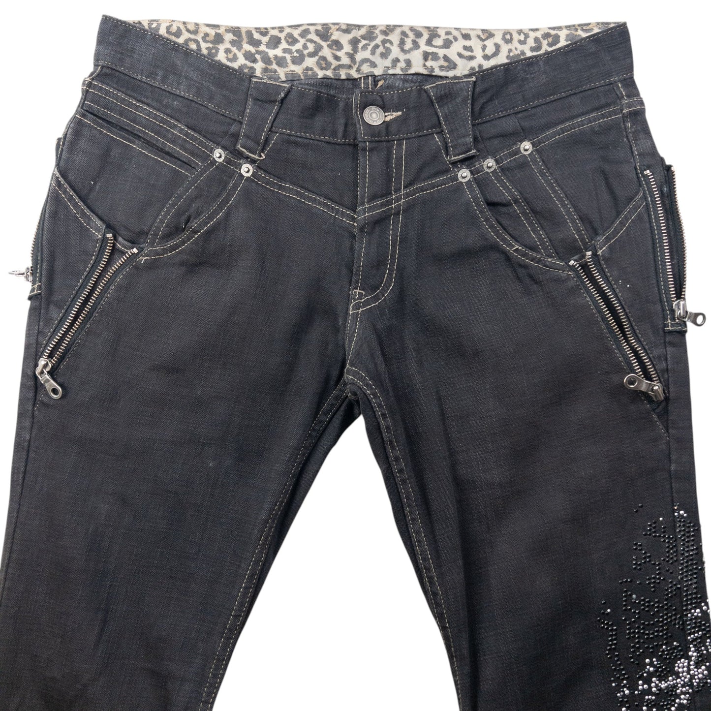 Vintage 2000s PPFM Roll Cuff Diamonte Denim Jeans Size W32 | W32, Black