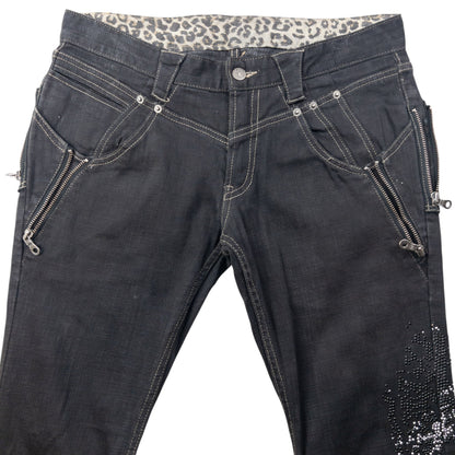 Vintage 2000s PPFM Roll Cuff Diamonte Denim Jeans Size W32 | W32, Black
