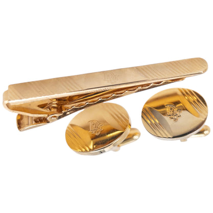 Vintage 80s Dior Embossed Cufflinks & Tie Clip Set | O/S, Gold