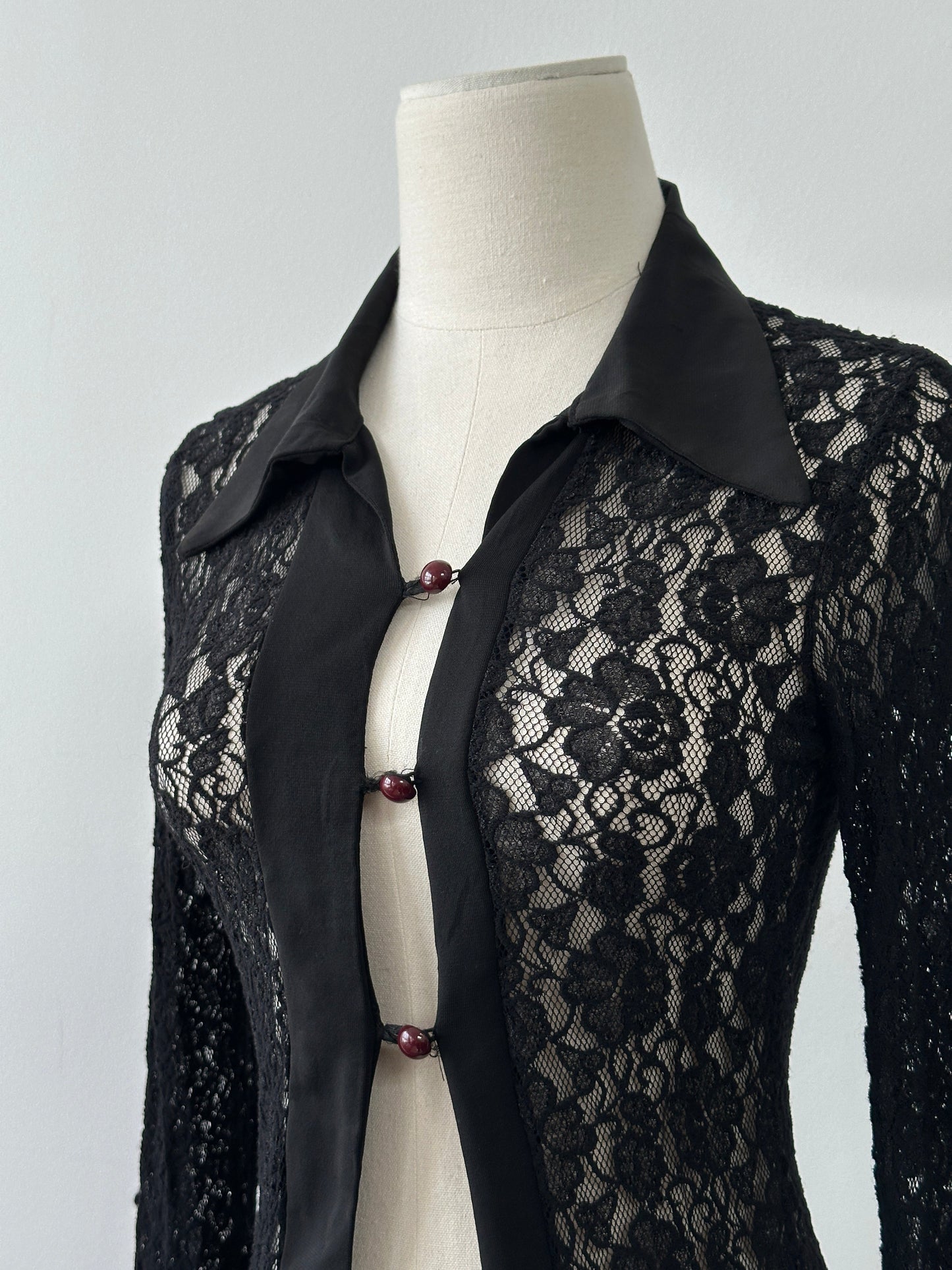 Italian Vintage 2000s Lace Flute Sleeve Open Front Shirt - S