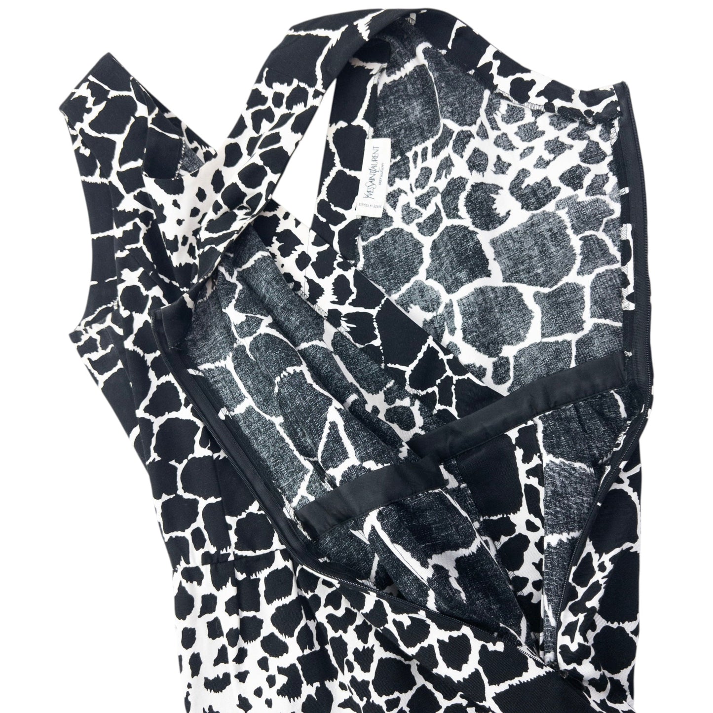 Vintage 80s YSL Yves Saint Laurent Giraffe Print Belt Waist Dress Womens Size L | Large, Black