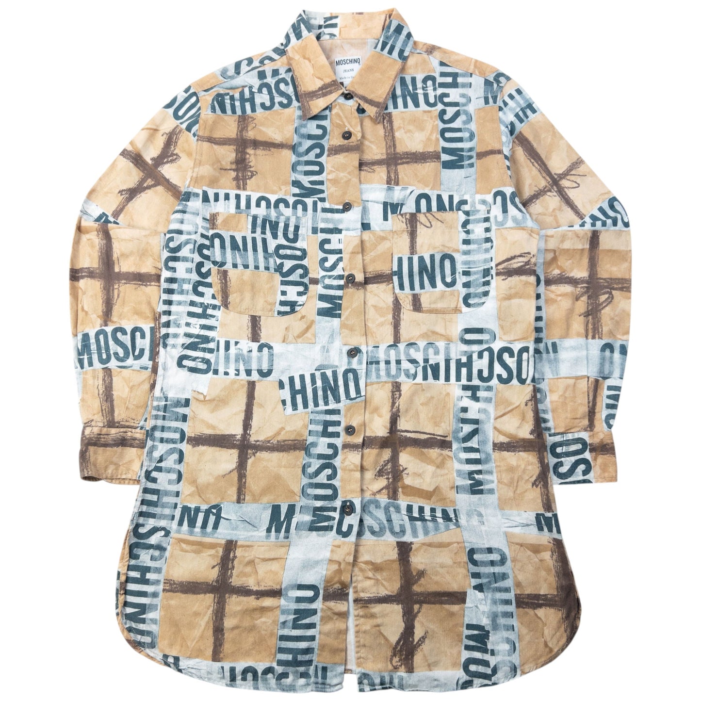 Vintage 90s Moschino Jeans Tape Check Long Sleeve Button Up Shirt Womens Size L | Large, Multicoloured