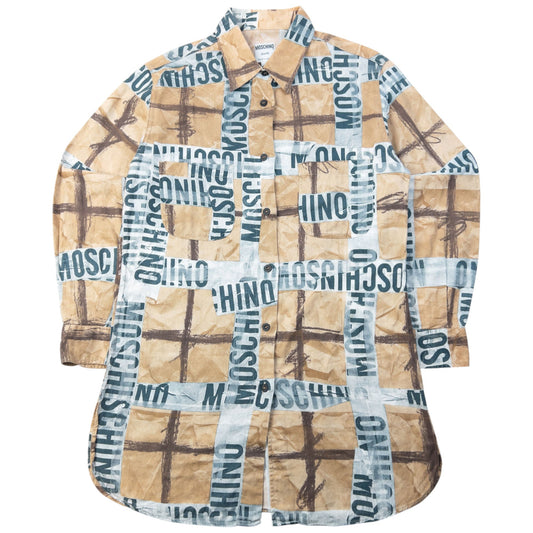Vintage 90s Moschino Jeans Tape Check Long Sleeve Button Up Shirt Womens Size L | Large, Multicoloured