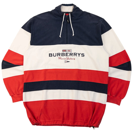 Vintage 90s Burberry Marine Yachting Q Zip Sweatshirt Size L | Large, Red