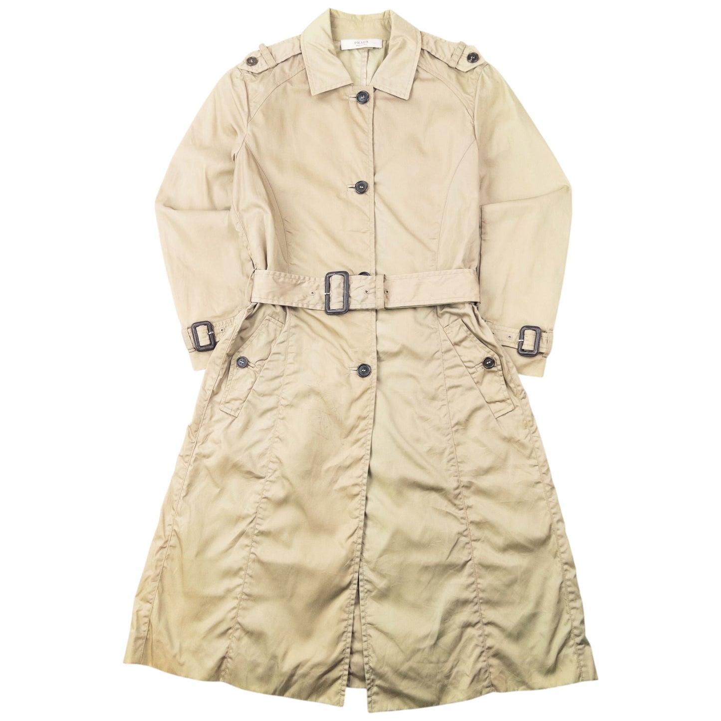 Vintage 2000s Prada Belt Waist Trench Jacket Womens Size M | Medium, Beige