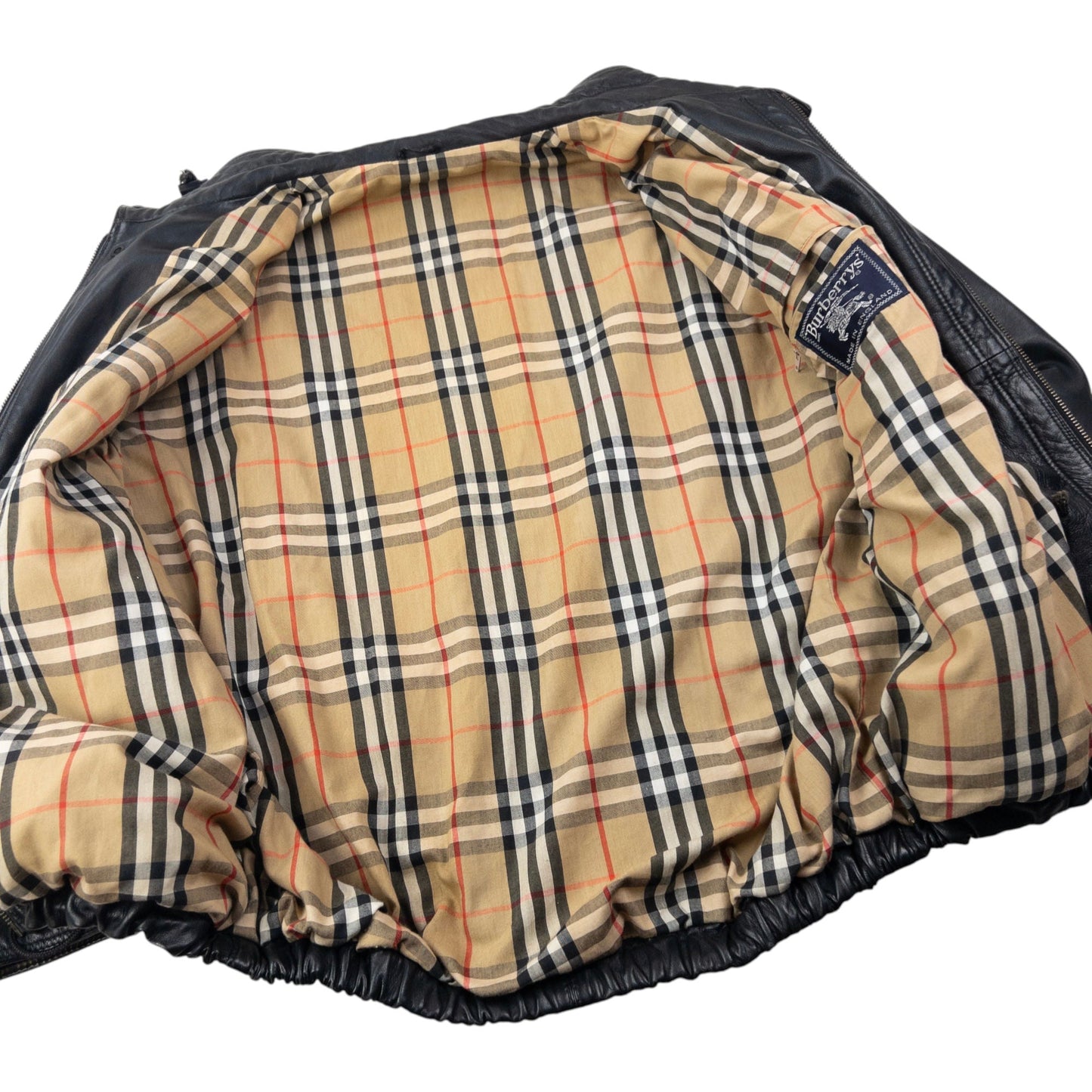 Vintage 90s Burberry Nova Check Lined Leather Jacket Size L