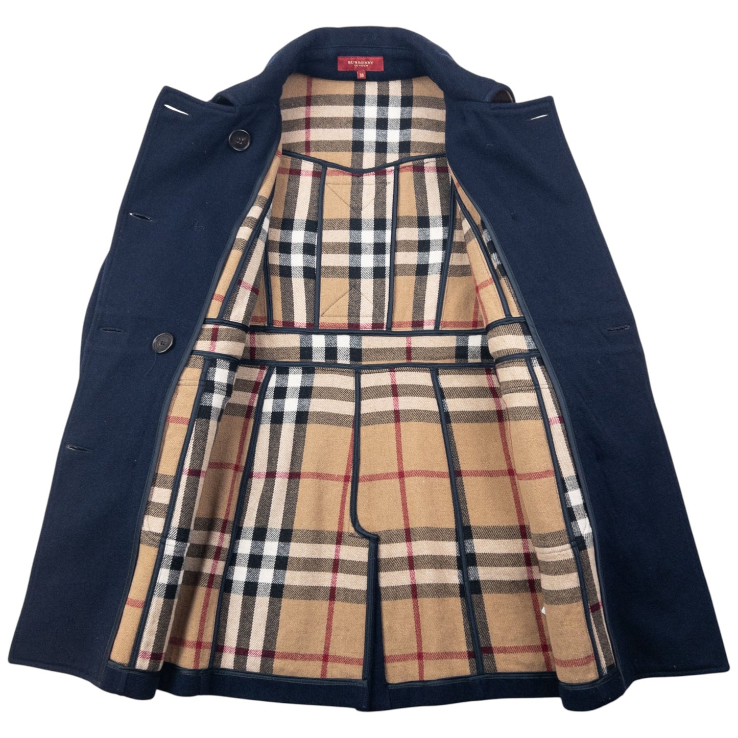 Vintage 2000s Burberry Nova Check Lined Wool Peacoat Jacket Womens Size M