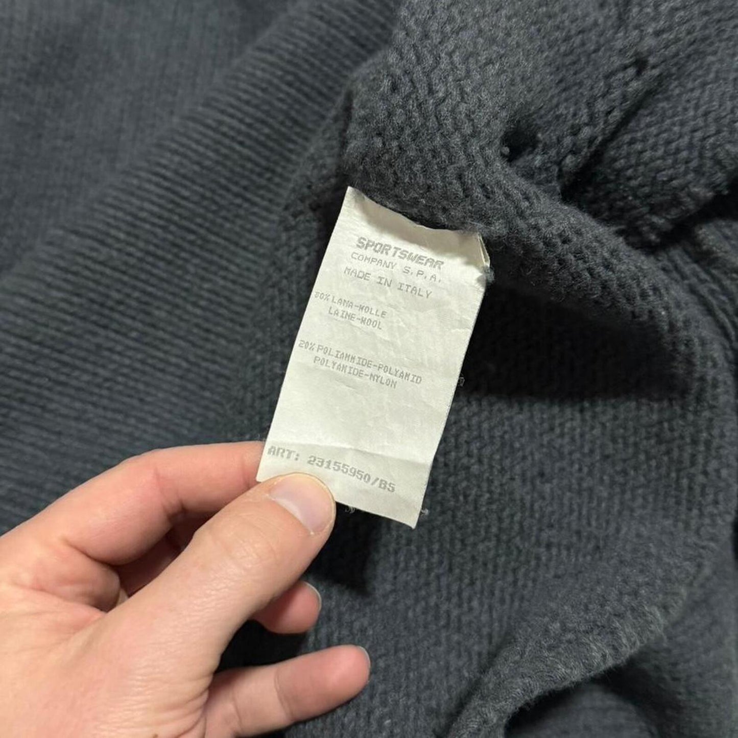 Stone Island A/W 1995 Heavy Wool Knit Pullover | XXL, Dark Grey