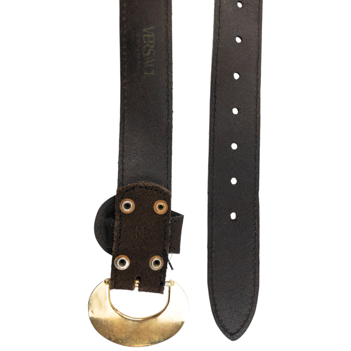 Vintage 90s Versace Jeans Couture Suede Leather Belt Size M | Medium, Brown