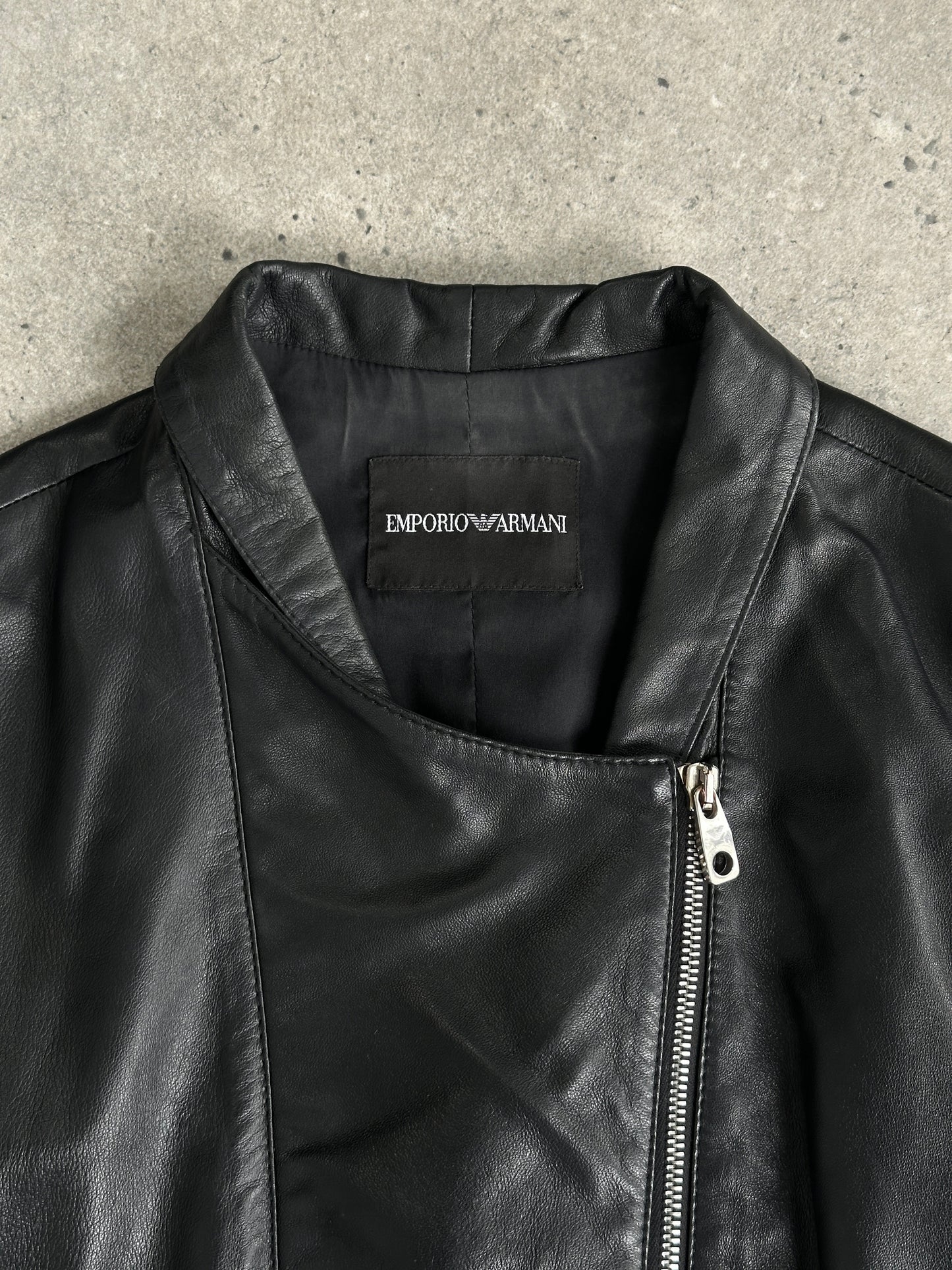 Emporio Armani Double Zip Fitted Lamb Leather Jacket - XS-S