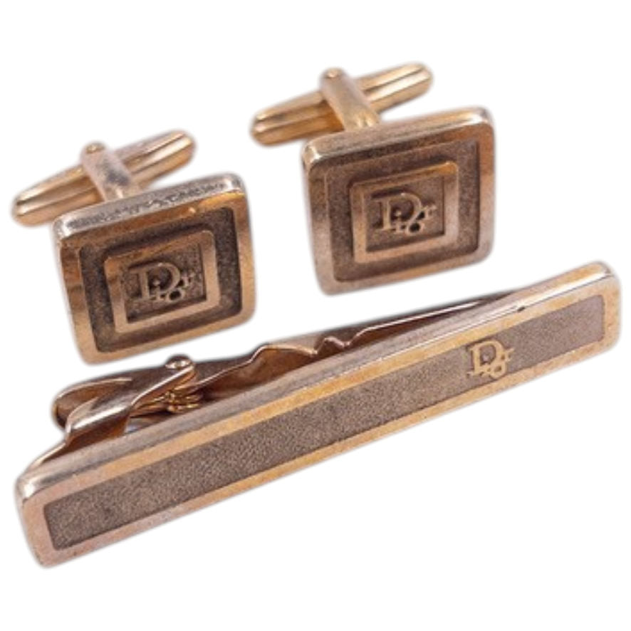 Vintage Dior Embossed Cufflinks & Tie Clip Set