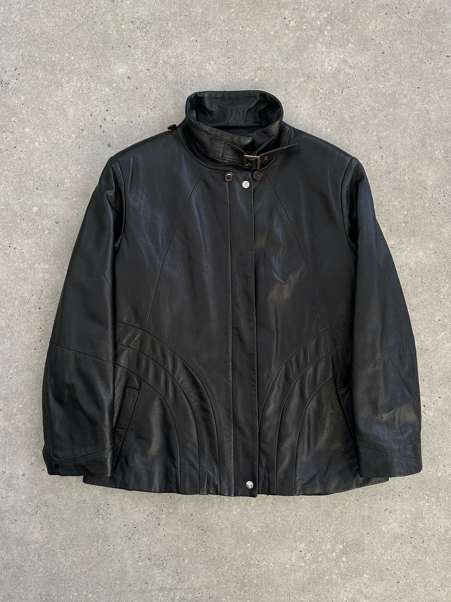 Italian Vintage 1990s High Neck Leather Jacket - M