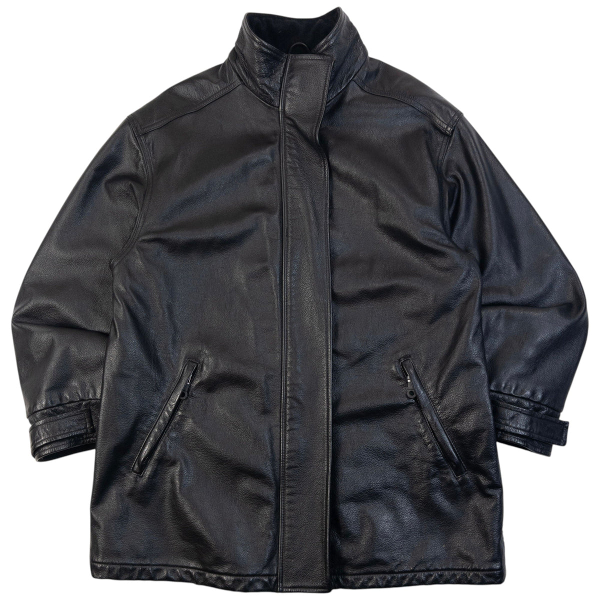 Vintage 90s Armani Jeans Zip Up Leather Jacket Size M | Medium, Black