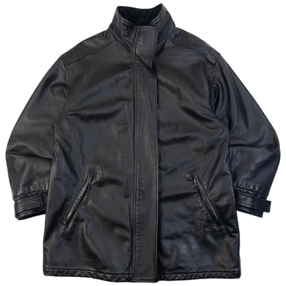 Vintage 90s Armani Jeans Zip Up Leather Jacket Size M | Medium, Black