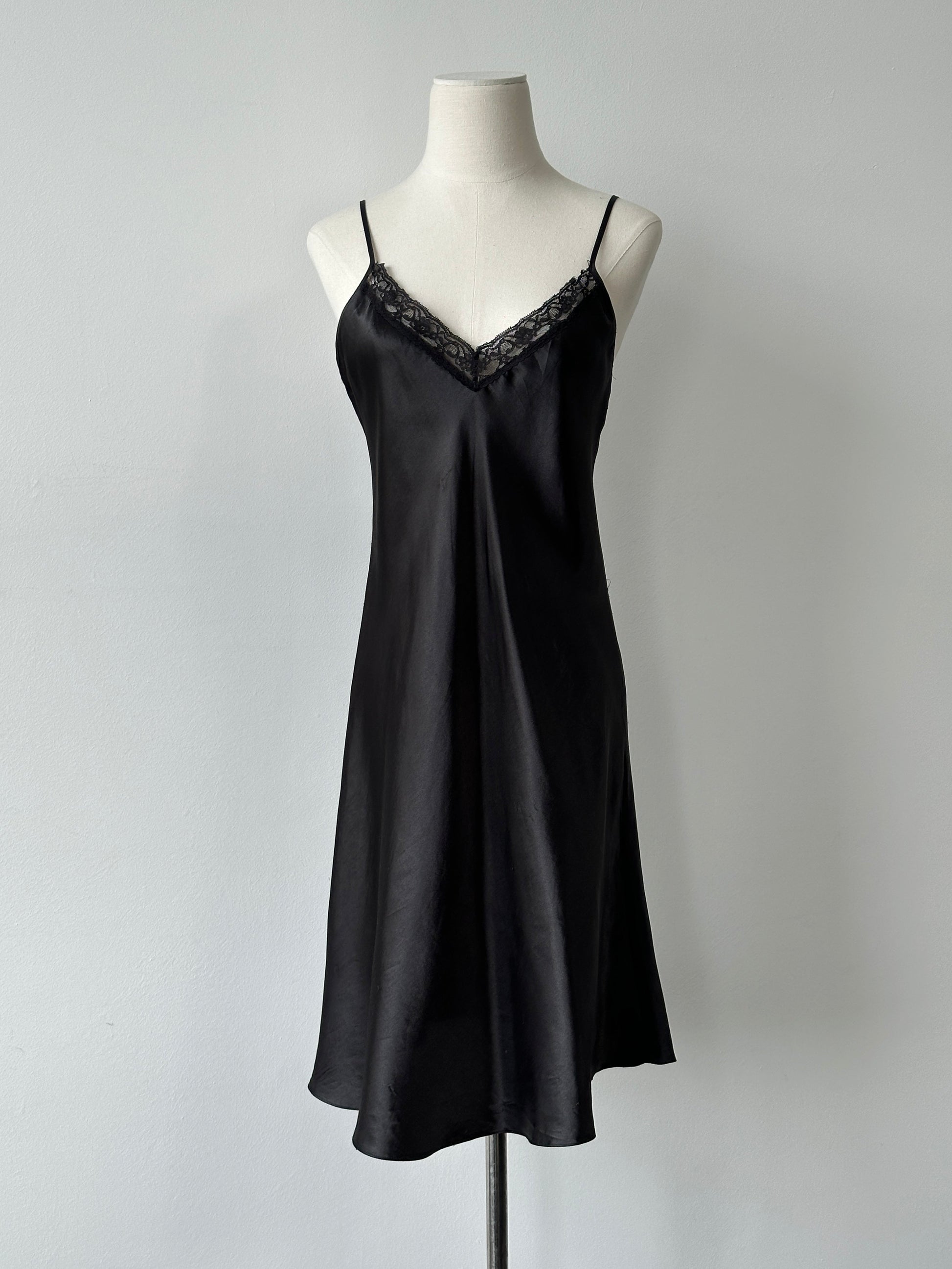 Vintage 1990s Satin Lace Midi Slip Dress - M