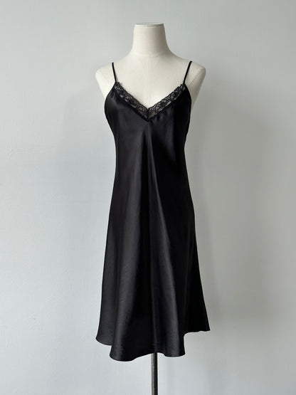 Vintage 1990s Satin Lace Midi Slip Dress - M