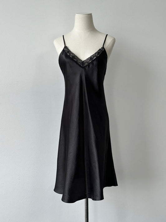 Vintage 1990s Satin Lace Midi Slip Dress - M