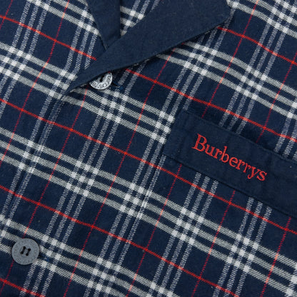 Vintage 90s Burberry Nova Check Long Sleeve Button Up Pyjama Shirt Size M | Medium, Navy