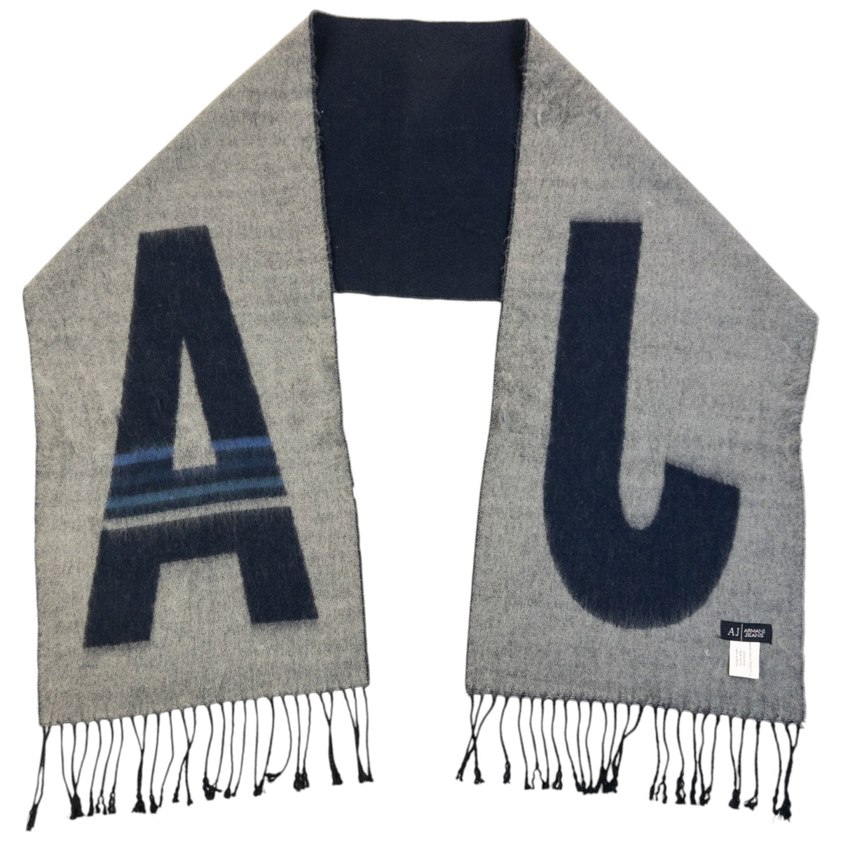 Vintage 2000s Armani Jeans Wool Tassel Scarf | O/S, Navy