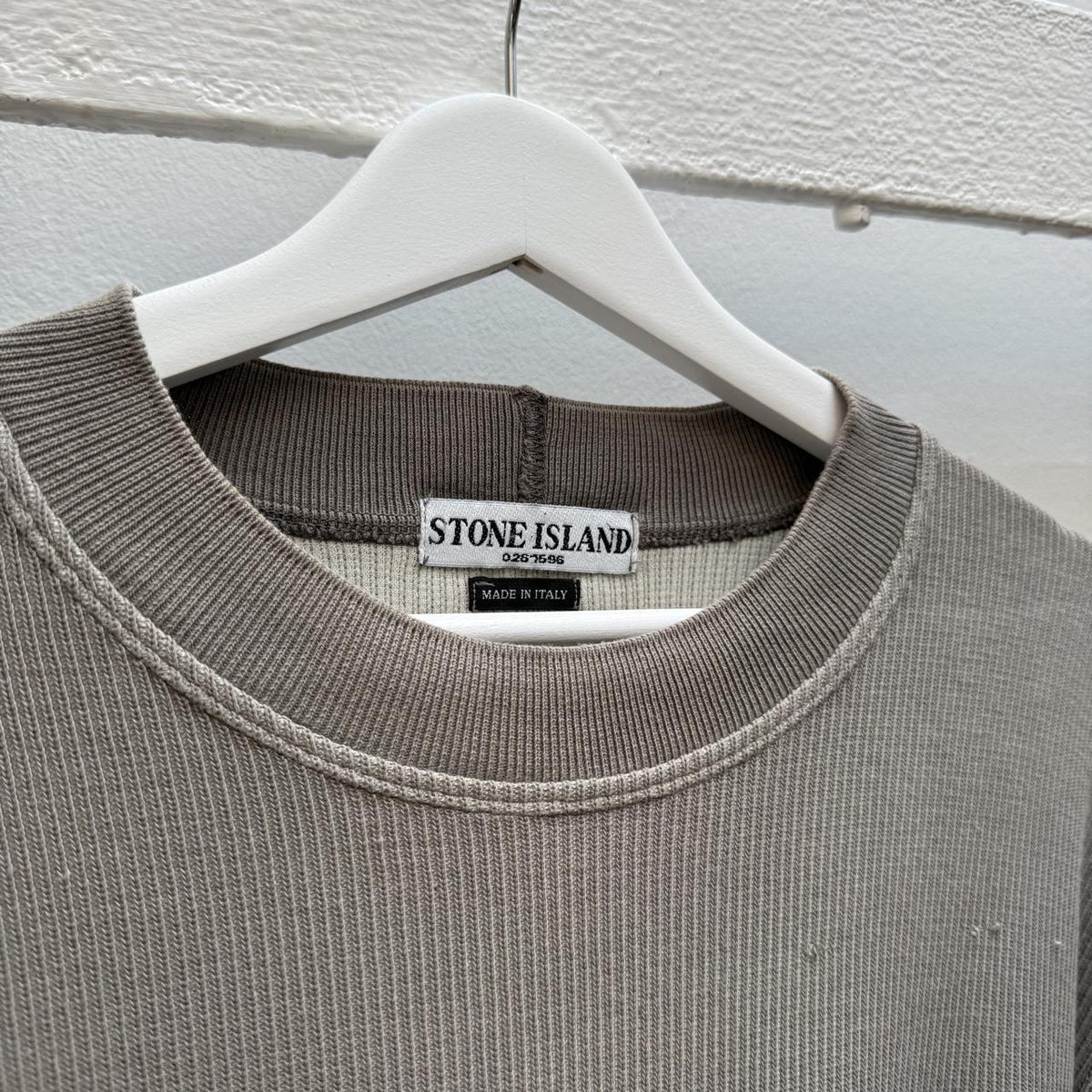 Stone Island Vintage Early 2000s Ribbed Knit Sweatshirt – Taupe Grey (M) | Medium, Grey
