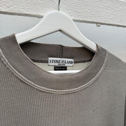 Stone Island Vintage Early 2000s Ribbed Knit Sweatshirt – Taupe Grey (M) | Medium, Grey