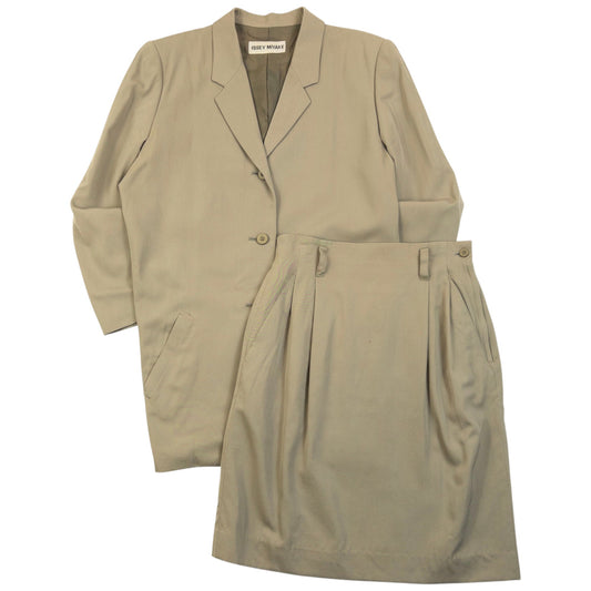 Vintage 90s Issey Miyake Jacket & Skirt Suit Set Womens Size S | Small, Beige