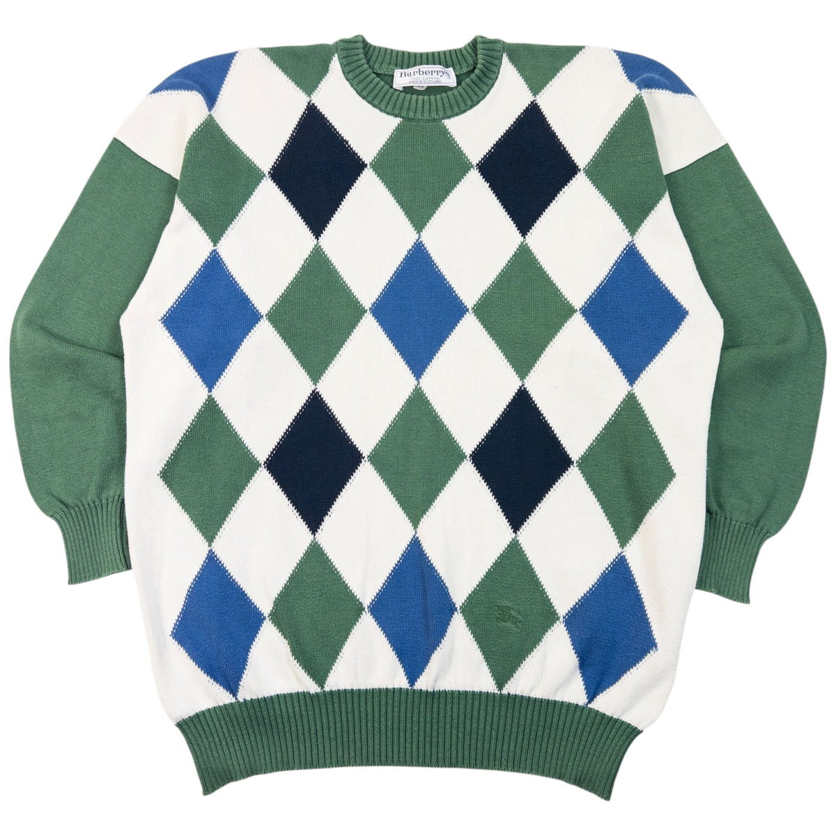 Vintage 90s Burberry Argyle Pattern Jumper Size M | Medium, Green