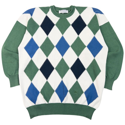 Vintage 90s Burberry Argyle Pattern Jumper Size M | Medium, Green