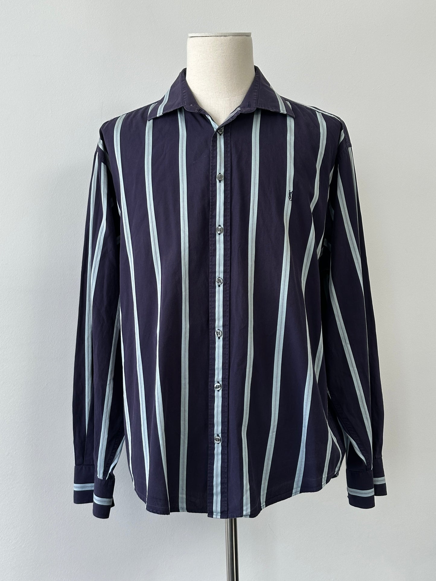Yves Saint Saint Pour Homme 2000s Pure Cotton Striped Shirt - XXL