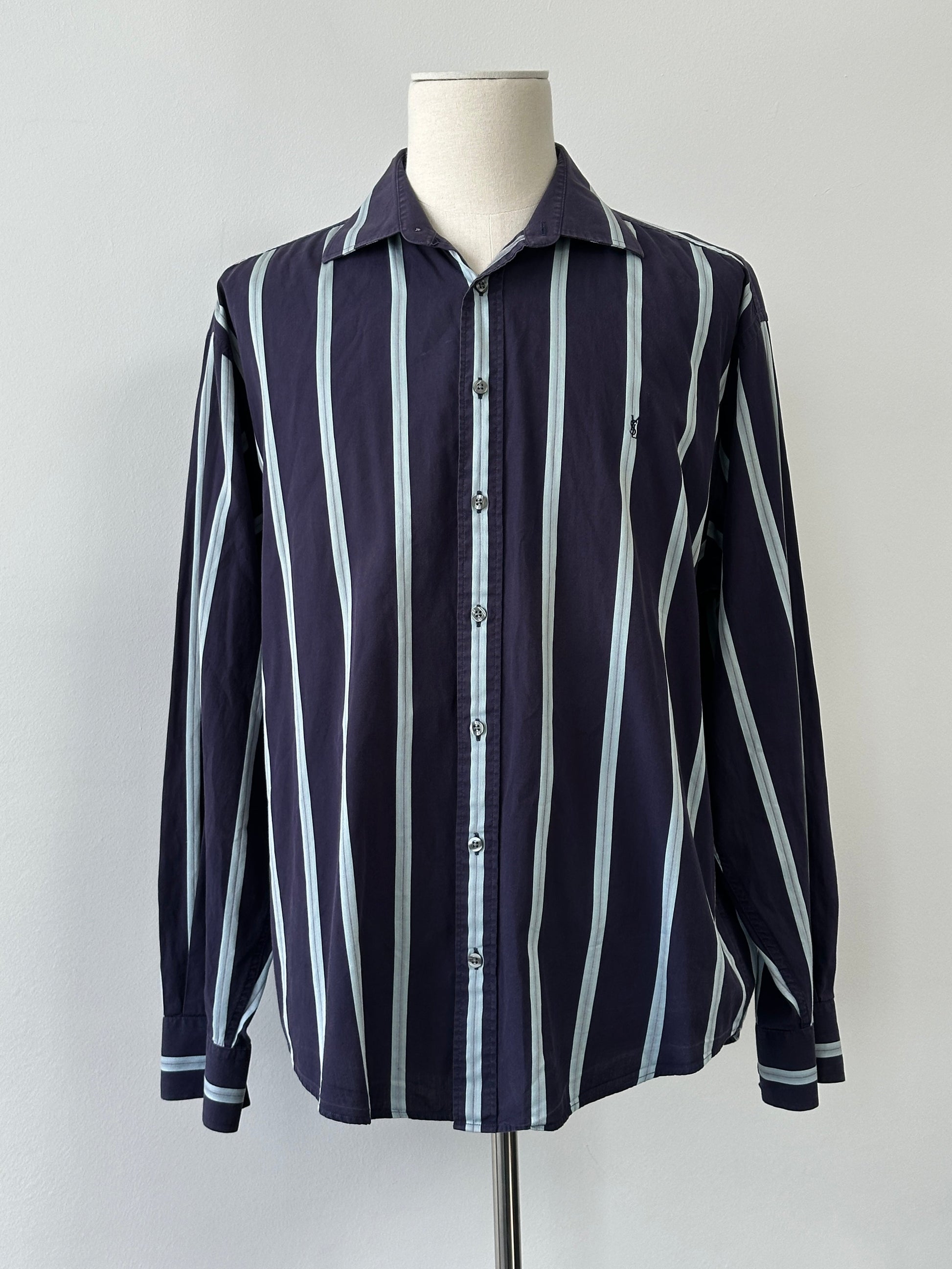 Yves Saint Saint Pour Homme 2000s Pure Cotton Striped Shirt - XXL