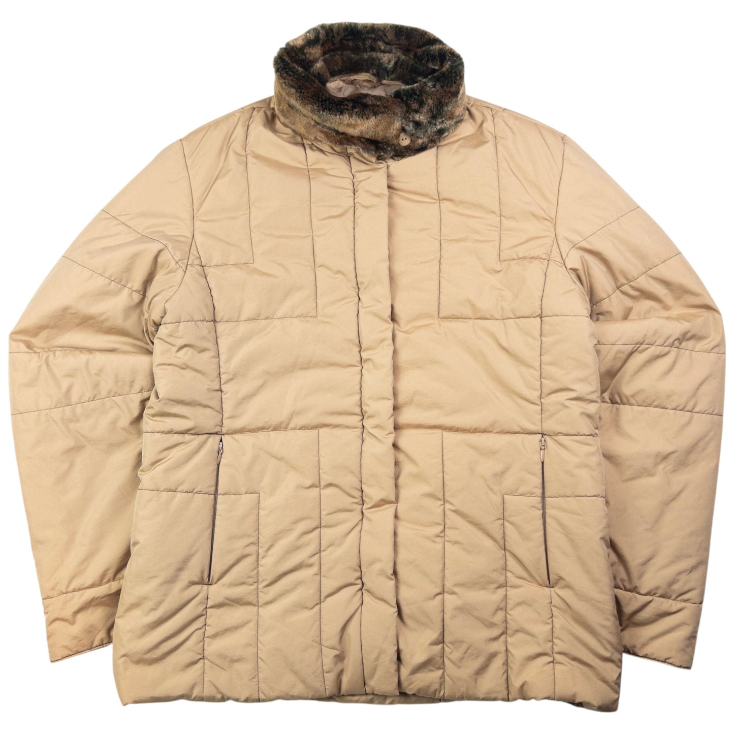 Vintage Burberry Fur Collar Padded Jacket Womens Size L