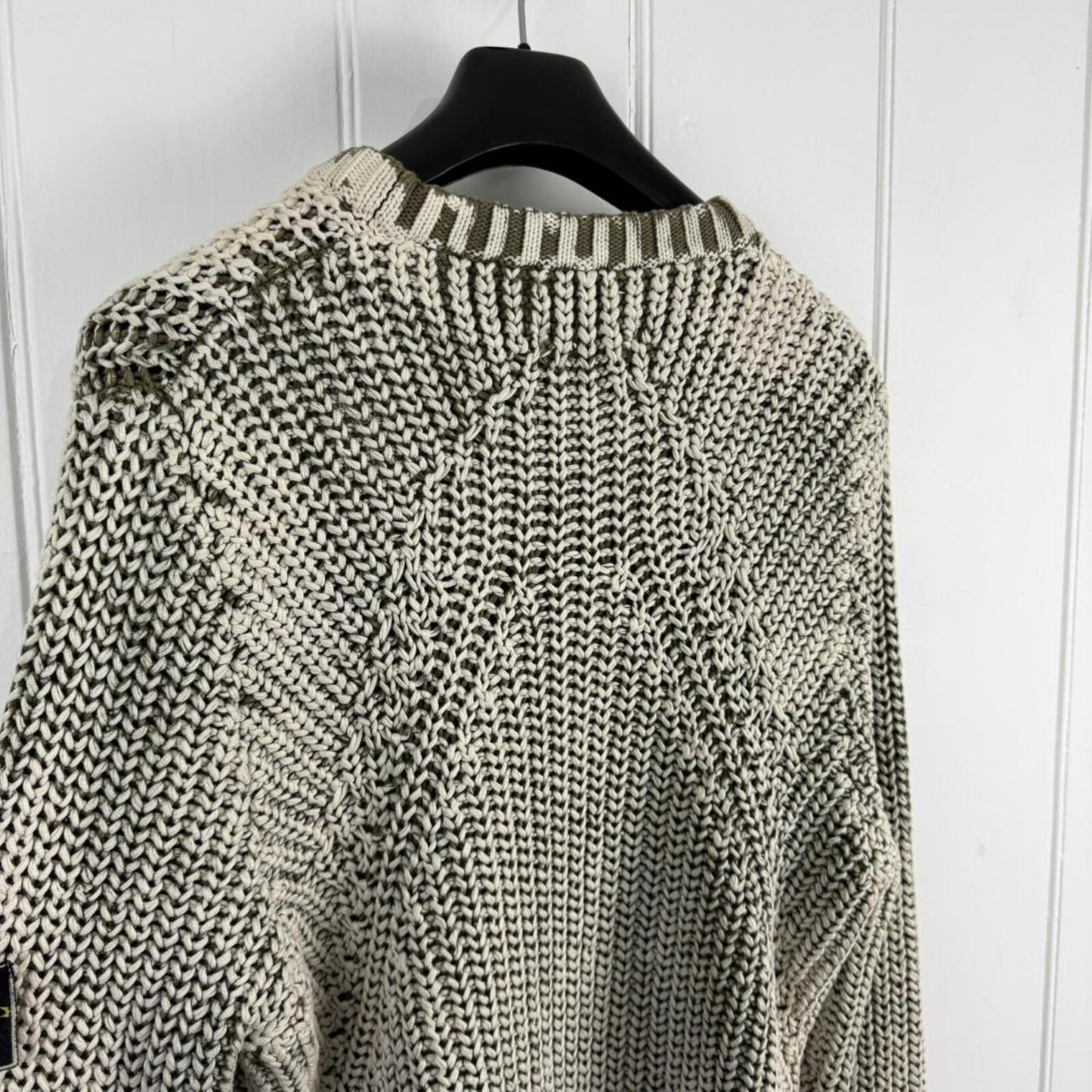 Stone Island Hand Corrosion Cable Knit Jumper Green/Cream (XXL) | XXL, Multicoloured