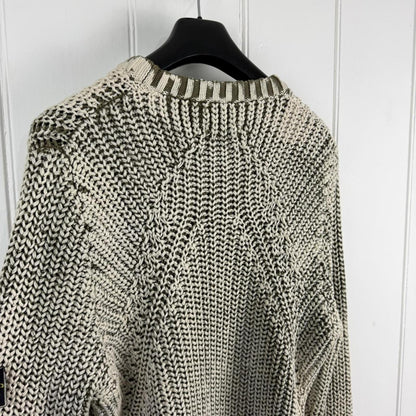 Stone Island Hand Corrosion Cable Knit Jumper Green/Cream (XXL) | XXL, Multicoloured