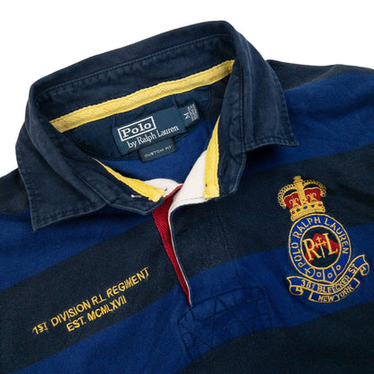Vintage 90s Polo Ralph Lauren Striped Crest Long Sleeve Polo Shirt Size S | Small, Blue